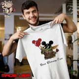 Star Wars Baby Yoda Holding Balloon Mickey Mouse Best Birthday Ever Shirt Unisex