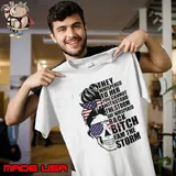Funny they whispered to her you cannot the storm she whispered bitch skull sunglasses usa flag shirt