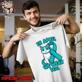 Top sexual Assault And Violence Awareness Month Teal Ribbon With Cat T-Shirt Unisex