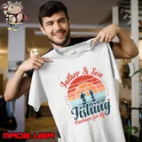 Fisherman Dad and Daughter Fishing Partners For Life Retro Sunset T-Shirt
