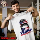 Trump Girl Messy Bun 2024 Election American Flag T-Shirt