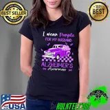 I Wear Purple for My Husband Alzheimer Awareness Car Flowers Ladies tee