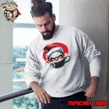 Cartoon Character Enjoying Hot Cocoa in a Santa Hat Sweatshirt