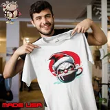 Cartoon Character Enjoying Hot Cocoa in a Santa Hat Shirt
