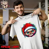 Colorful Drawing of an Attractive Young Man with Santa Hat and Mustache Shirt