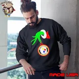 Grinch hand holding Pittsburgh Steelers Merry Christmas Sweatshirt