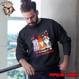 Happy HalloThanksMas Cats Halloween Thanksgiving Christmas Bats Hat Witch Sweatshirt