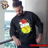 Christmas Softball Santa Hat Womens Girls Xmas Lights Softball Shirt