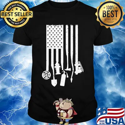 American flag veteran with firefighter shirt