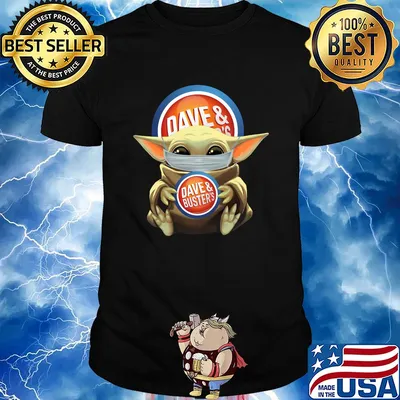Baby Yoda hug Dave & Buster's mask shirt