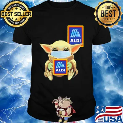 Baby Yoda mask hug Aldi shirt
