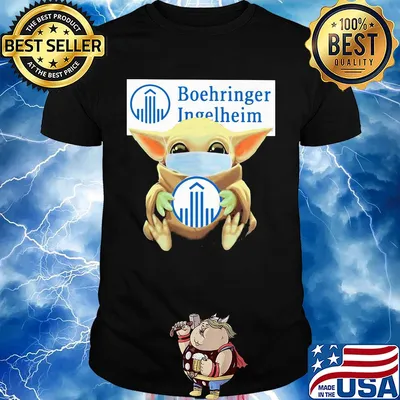 Baby Yoda mask hug Boehringer Ingelheim shirt