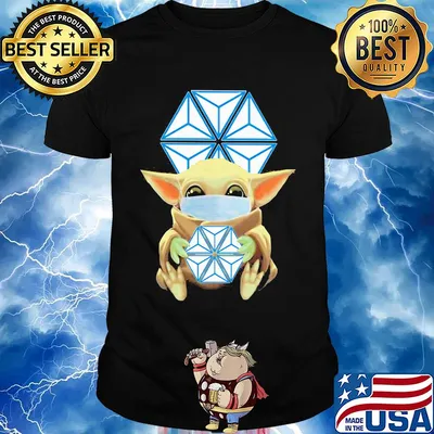 Baby Yoda mask hug Bristol Myers Squibb shirt