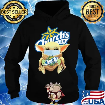 Baby Yoda mask hug Church's Chicken since 1963 s Hoodie