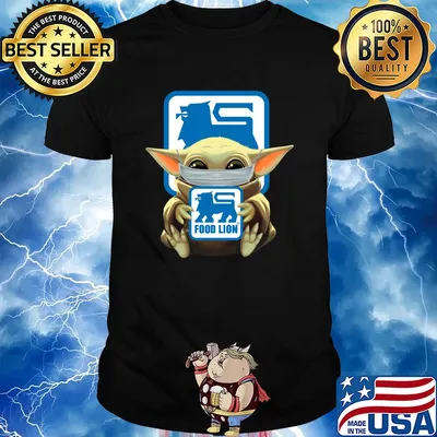 Baby Yoda mask hug Food Lion shirt