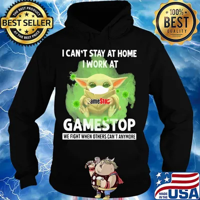 Baby Yoda mask hug I can't stay at home I work at Gamestop We fight when others can't anymore s Hoodie