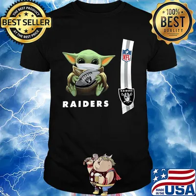 Baby yoda mask hug Oakland Raiders ball NFL shirt