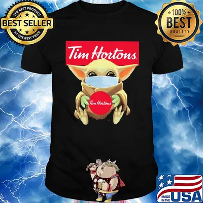 Baby Yoda mask hug Tim Hortons shirt
