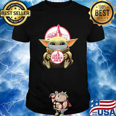 Baby Yoda mask hug Trader Joe's shirt