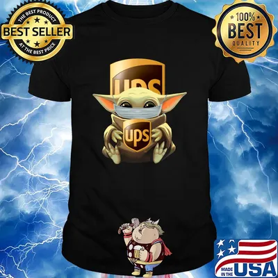 Baby Yoda mask hug UPS shirt