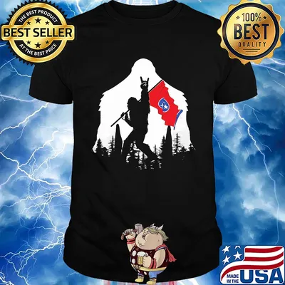Bigfoot rock and roll tennessee flag in the forest shirt