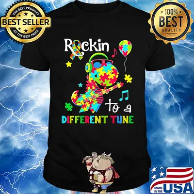 Dinosaur T Rex Rockin to a different tune Autism awareness shirt