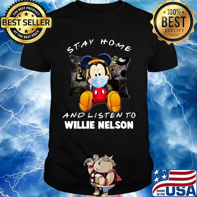 Disney mickey mouse mask stay home and listen to willie nelson covid-19 shirt