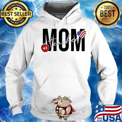 Mom teacher apple heart american flag s Hoodie