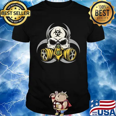 Skull with gas mask biohazard symbol shirt
