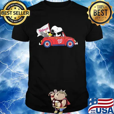Snoopy driving a car washington nationals flag shirt