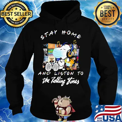 Snoopy wear mask stay home and listen to the rolling stones covid-19 s Hoodie