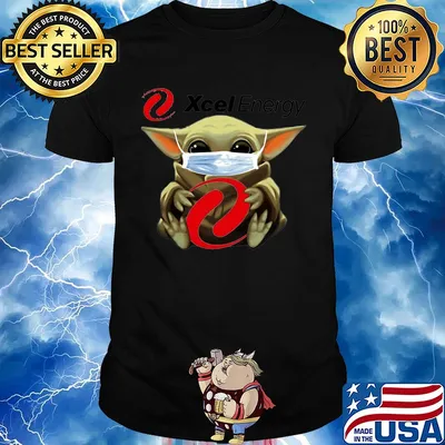 Star wars baby yoda hug xcel energy mask covid-19 shirt