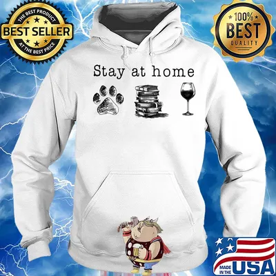 Stay at home paw dog books wine s Hoodie