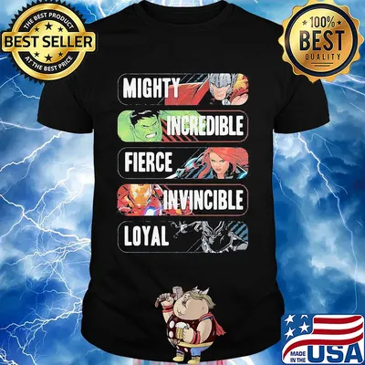 Avenger adjectives marvel comics mighty incredible fierce invincible loyal shirt