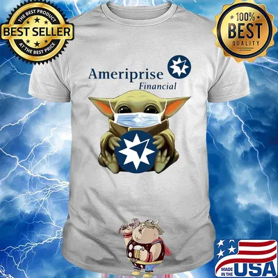 Baby Yoda face mask hug Ameriprise Financial shirt