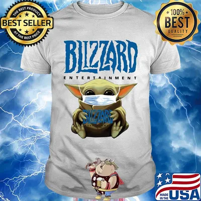 Baby Yoda face mask hug Blizzard Entertainment shirt