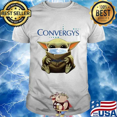 Baby Yoda face mask hug Convergys shirt