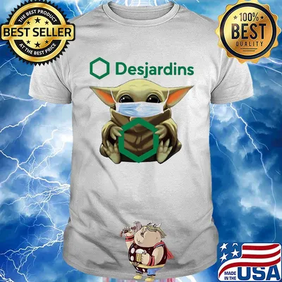 Baby Yoda face mask hug Desjardins shirt