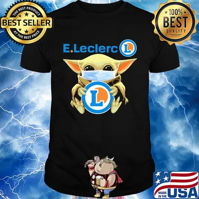 Baby Yoda face mask hug E.Leclerc shirt