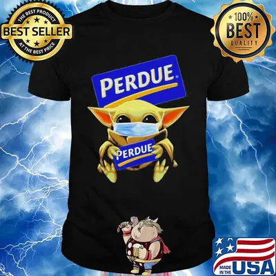 Baby Yoda face mask hug Perdue shirt