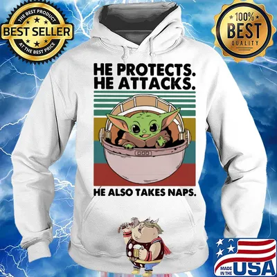 Baby yoda he protects he attacks he also takes naps vintage s Hoodie