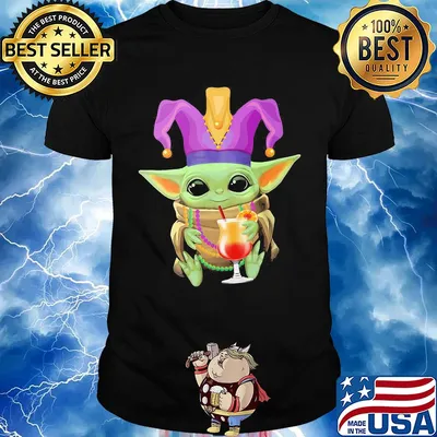 Baby Yoda Mardi Gras drink orange Juice shirt