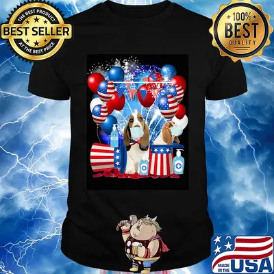 Basset hound happy independence day mask soap firework balloon american flag shirt