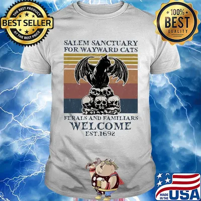 Bat skull salem sanctuary for wayward cats ferals and familiars welcome est 1692 vintage shirt