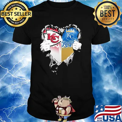 Blood inside kansas city chiefs and kansas city royals heart shirt