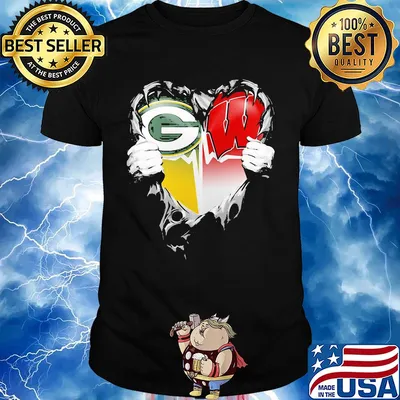Blood insides green bay packers and wisconsin badgers heart heartbeat shirt