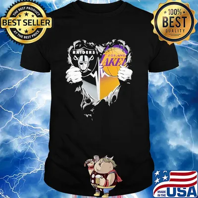 Blood insides oakland raiders and los angeles lakers heart shirt