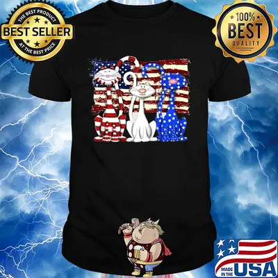 Cats 2 flag US American flag Independence Day veteran shirt