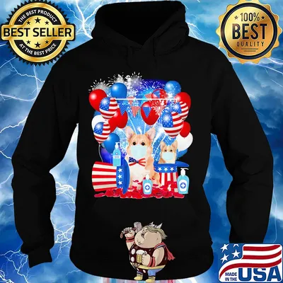Corgi happy independence day mask soap firework balloon american flag s Hoodie