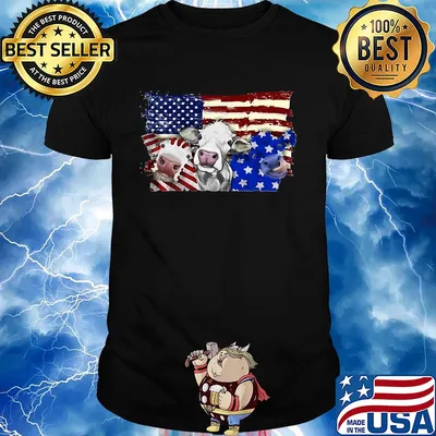 Cows 2 flag US American flag veteran Independence Day shirt